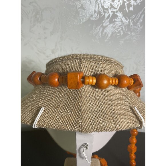 Vintage Wooden Bead Necklace With Geometric Shapes & Earthy Charm - Picture 3 of 3